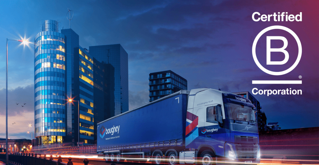 Boughey B Corp cover image. A Boughey vehicle in a city backdrop at night